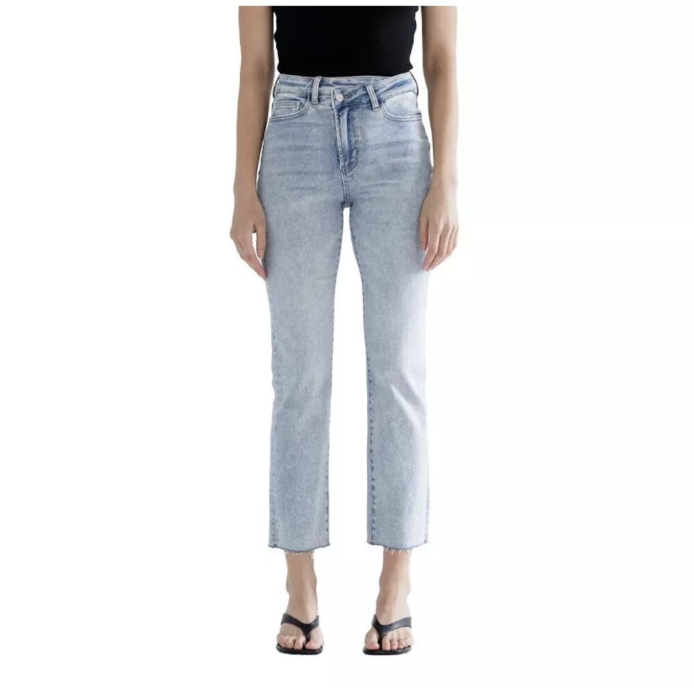 Mica Denim‎ Asymmetric Band Slim Fit Straight Light Wash Jeans Size 26 $70 MSRP